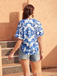Aveloria Women's Floral Printed Short Sleeve Shirt