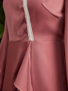 Modelyn Women's Patchwork Ruffle Hem Lantern Sleeve Dress Fall Cloth For Women - Pink - View 6