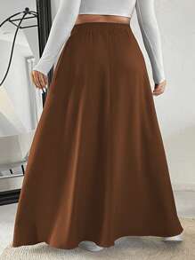 SHEIN EZwear Plus Size Elastic Waist Super A-Line Skirt - Brown - View 2