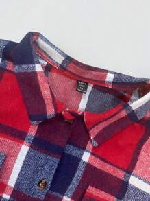 SHEIN LUNE Plus Size Plaid Long Coat - Red - View 4