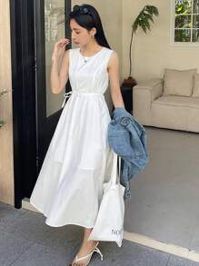DAZY Women's Solid Color Round-Neck Sleeveless Dress Sundress - White - View 6