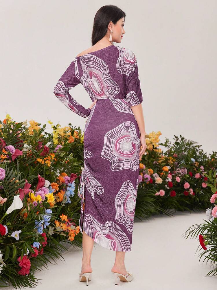 Asymmetrical Neckline Open Shoulder Dress With Asymmetric Hem Long Evening Dresses Fall Cloth For Women