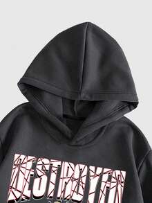 Freeman Studio Nam Slogan & In Bộ xương Lót nhiệt Hoodie - Màu xám đen - Xem 4