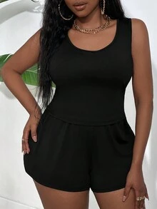 Slaydiva 大尺碼女士單色背心短褲套裝,多件組合 - 彩色 - 查看 8