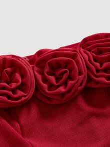 SHEIN MOD Women's Off-Shoulder Solid Red Dress With 3d Flowers,Valentine Outfits