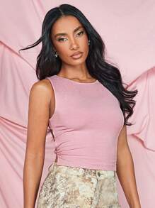 SHEIN BAE Summer Tank Tops  Valentine Day Tops Pink Tops  Backless  Tops - Dusty Pink - View 5