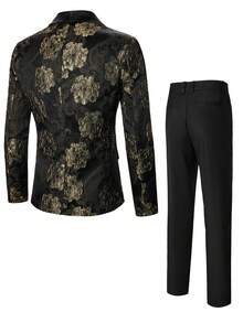 Manfinity AFTRDRK Floral Jacquard Shawl Collar Long Sleeve Suit Jacket And Pants Set For Men - Gold - View 2