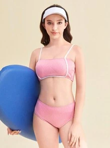 Teen Girl Fashionable Two-Piece Bikini Set, Split Type Bikini Summer Beach - Pink - View 1