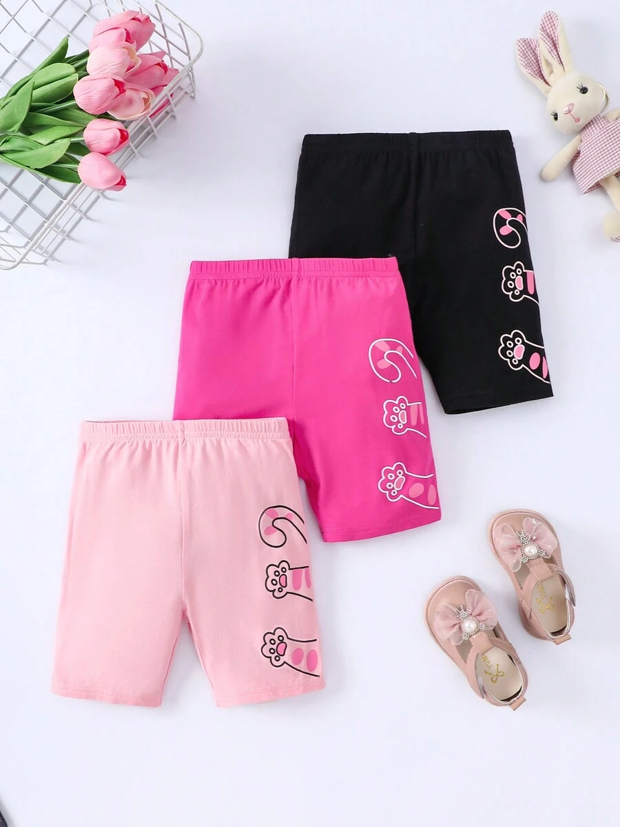 SHEIN Cô Gái Trẻ Dệt kim Dễ thương Móng mèo Mô hình Liền mạch Giải trí Quần short Đối với Phân lớp - Nhiều màu - Xem 1