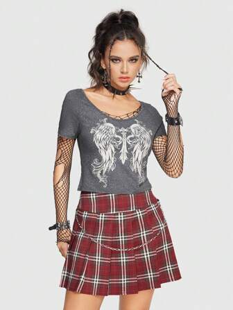 Grunge Punk T-shirt imprimé ailes