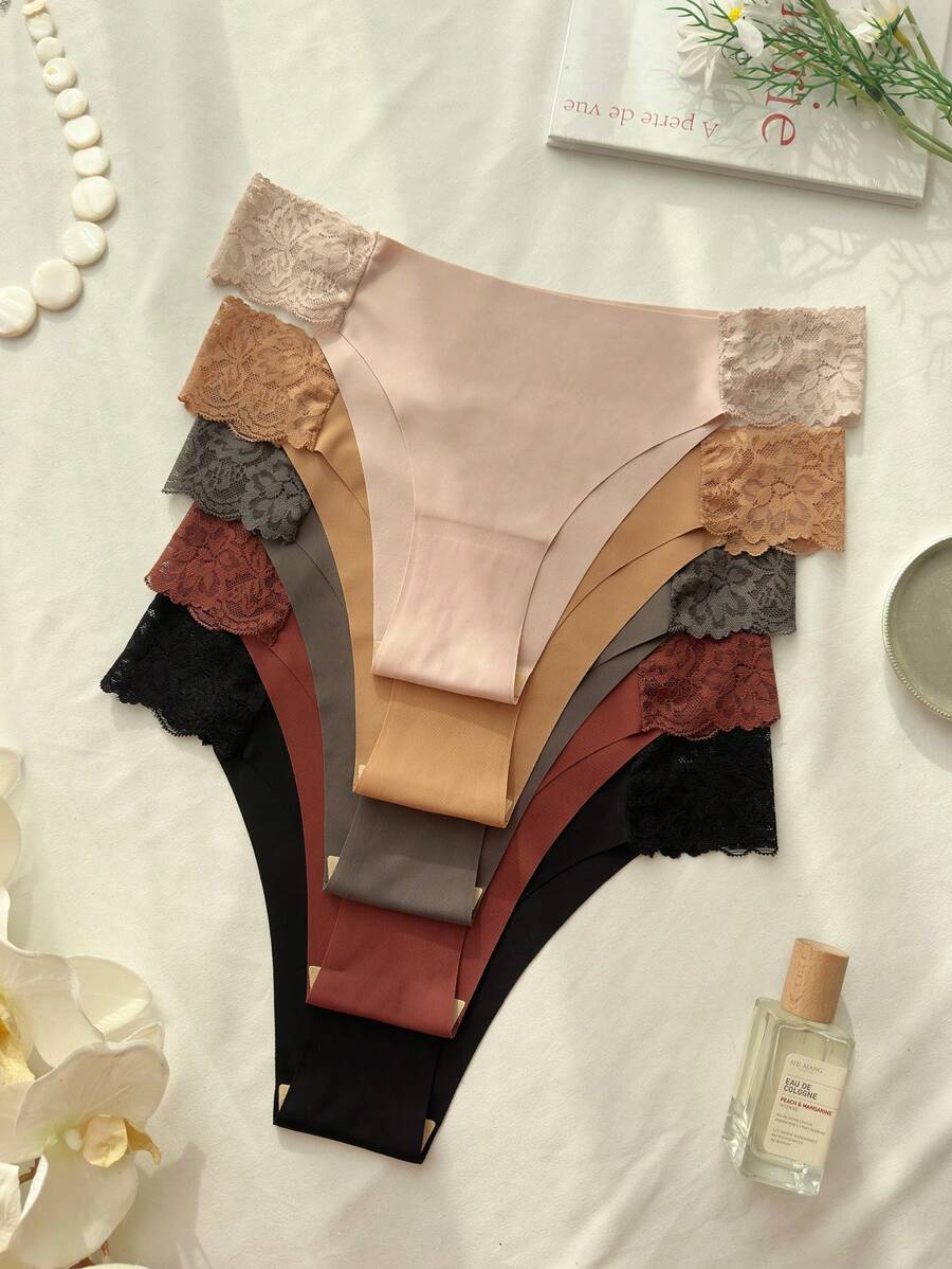Women's 5pcs Lace Trimmed And Seamless Triangle Panties Lingerie - Multicolor - View 1