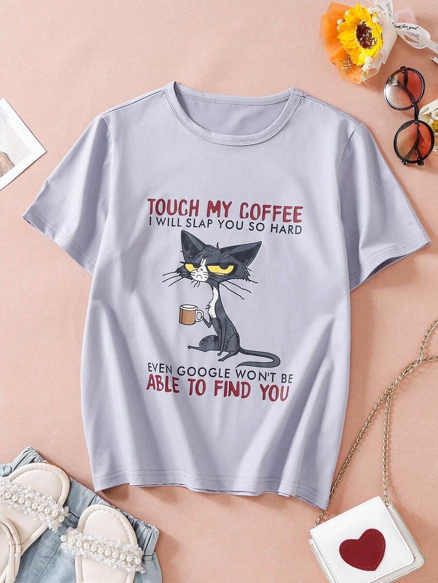 Cô gái Tween Thú vật Slogan In Áo thun - Xám - Xem 1