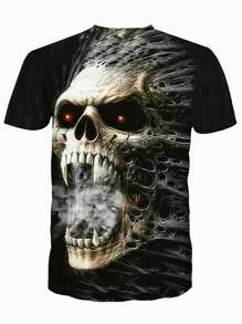 Manfinity LEGND Men Skull Print Tee, Skull T-Shirt Men, Gothic T-Shirt Men, Skeleton Graphic Tee - Black - View 2