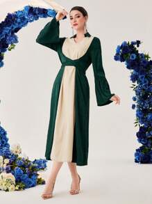 Modelyn 女式拼色交叉设计长款晚礼服 - 彩色 - 查看 6