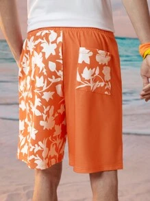 Manfinity VCAY Men's Plant Print Knitted Shorts - Orange - View 2