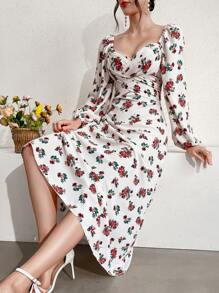 Modelyn 女士甜心領蓬蓬袖花卉印花洋裝 - 粉色 - 查看 8