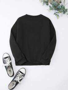 SHEIN Essnce Ấm áp Lót Vòng cổ Tay áo dài Áo nỉ - màu đen - Xem 2