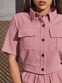 Mulvari Women's Short Sleeve Workwear Pocket Shirt And Pants Set 2 Pieces Set