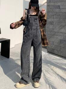 DAZY 直筒休闲牛仔背带裤 街头服饰 - 灰色 - 查看 3