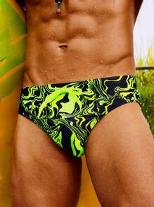 Horizaway Men's Marble Print Swim Trunks,Hawaiian - Black - View 1