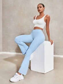 SHEIN Sports Women's Solid Color Wrapped Waist Sports Pants - Baby Blue - View 5