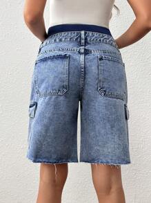 SHEIN Maternity Cargo Denim Shorts With Pockets - Light Wash - View 2
