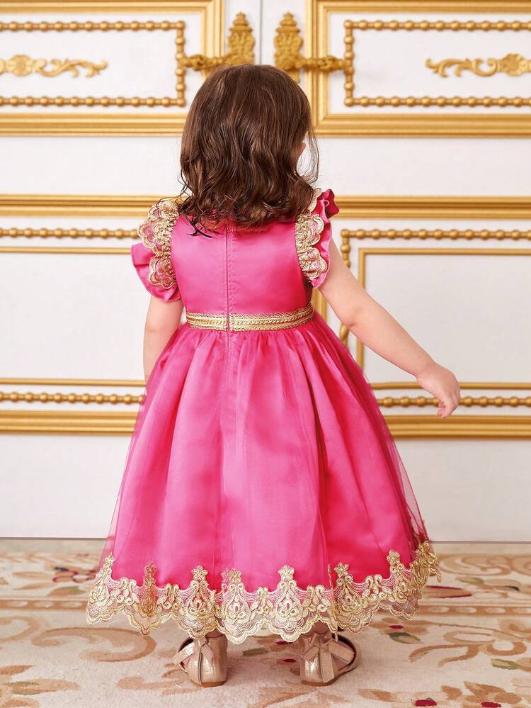 Baby Girl Color-Block Satin & Mesh Short Sleeve Dress