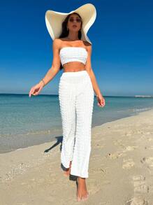 Swim Vcay 女士纹理露肩比基尼套装夏季海滩 - 白色 - 查看 5