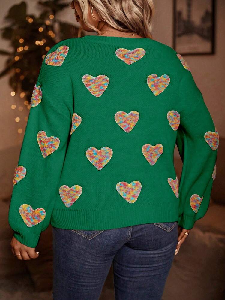 Women's Plus Size Heart Pattern Pullover Sweater Knit Pullover Fall Winter