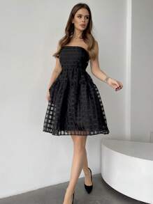 Firerie 鵝絨無肩帶連身裙 - 黑色 - 查看 6