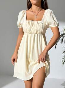 SHEIN PETITE 女士短袖後縮連衣裙 - 米色 - 查看 6