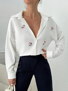 EURMUSE Embellished Long Sleeve Blouse - White - View 4