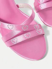 Của phụ nữ Màu hồng Da bằng sáng chế Tim & Đồ trang trí Rhinestone Dễ thương Phong cách Chóp giầy tròn Giày cao gót Dép xăng đan - Hồng - Xem 9