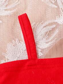 Conjunto de blusa sólida para bebé niña con hombros al descubierto y pantalones acampanados - Rojo - Ver 4