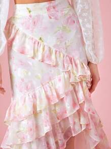 Enchnt 女款印花荷葉邊下擺半身裙 - 杏色 - 查看 5