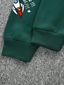 Manfinity Dauomo Men's Hoodie Sweatshirt With Astronaut And Alien Printed Pattern - Dark Green - View 5