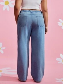 HELLO KITTY AND FRIENDS | SHEIN Jeans Rectos Con Gráficos De Caricaturas Para Tallas Grandes - Azul - Ver 2
