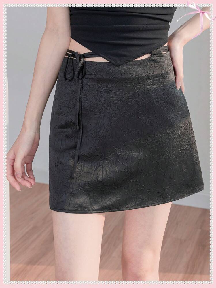 Summer Black Skirt Balletcore Lace-Up Bow Black Summer Skirt