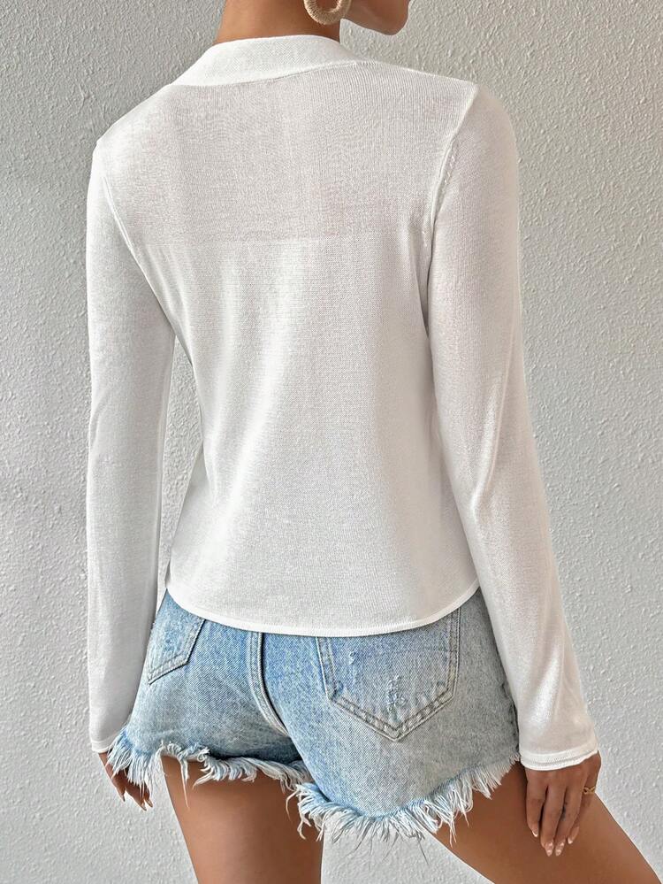 Solid Color Sweater Top With Drape Collar For Women Knit Pullover Fall Winter Sweater