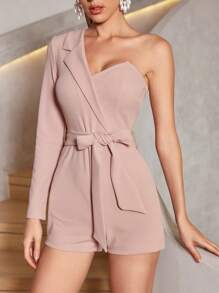 SHEIN Belle Mono de punto con cuello asimétrico y unicolor - Rosa vieja - Ver 6