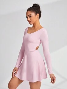 CourtClass Women's Hollow Out Back Long Sleeve Sports Dress,Women Tennis Outfitathletic Dress