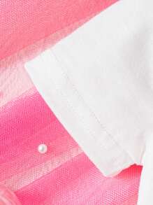 SHEIN Bộ 3 món đồ liền thân in họa tiết chữ cái và cầu vồng đáng yêu kèm váy voan nhiều lớp trang trí nơ cho bé gái, lý tưởng cho tiệc sinh nhật vào mùa xuân và mùa hè - Nhiều màu - Xem 6