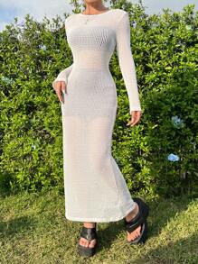 SHEIN EZwear White See-Through Mesh Bodycon Sundress For Women - White - View 1