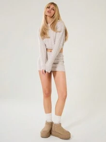 MUSERA Cable Knit  Cropped Jumper