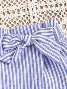 SHEIN Baby Girl Casual Striped Asymmetrical Elastic Waist Skort For Summer Vacation - Blue and White - View 4