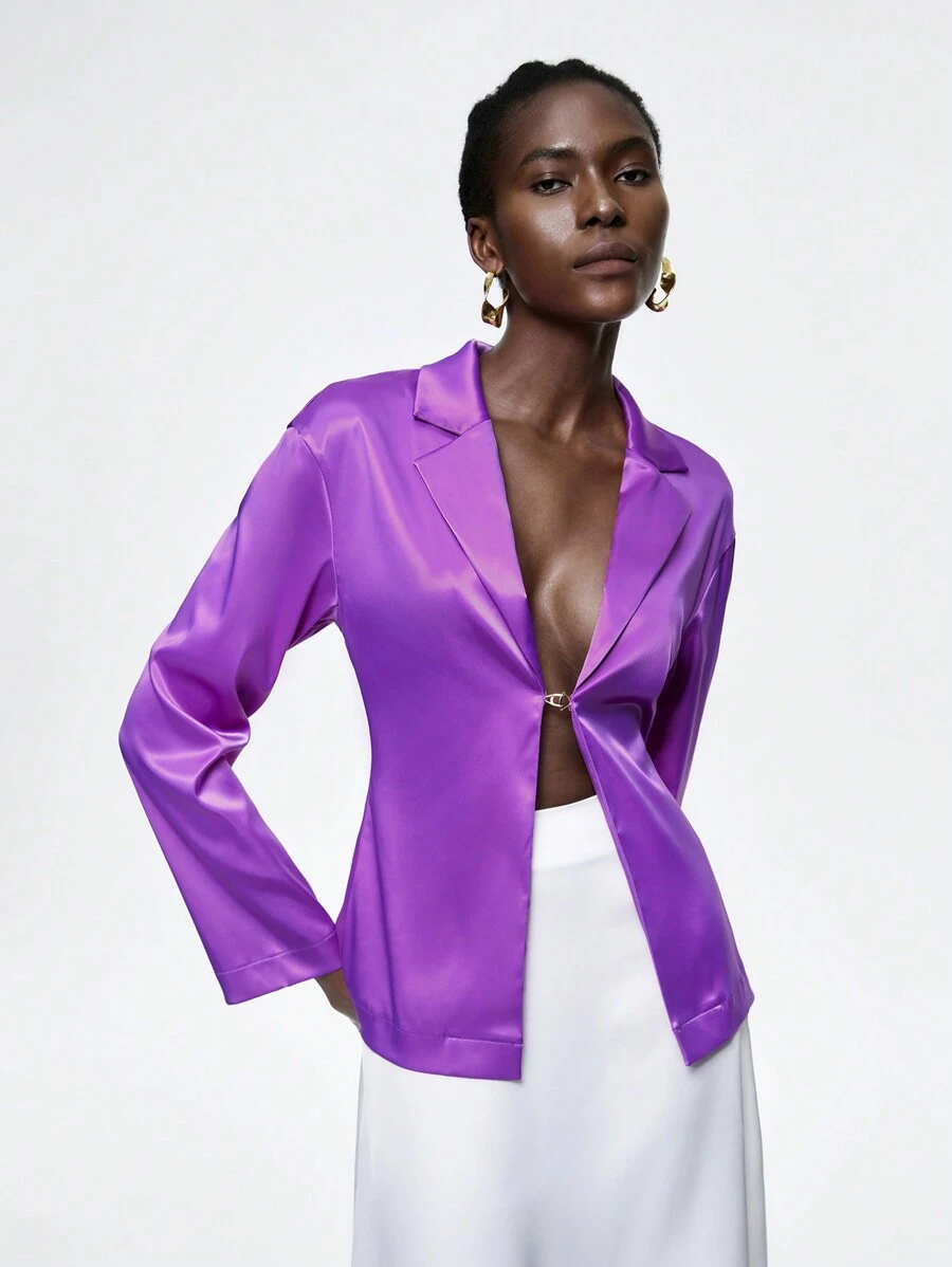 BizChic Women's Solid Color Long Sleeve Shirt - Mauve Purple - View 1