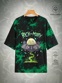 Rick and Morty | ROMWE Camiseta con estampado de letras efecto teñido anudado, unisex, para la escuela - Multicolor - Ver 1