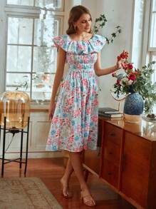 GENKIRA 隨機花卉印花女款短袖無袖連身裙 - 彩色 - 查看 6