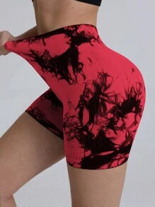 Easithlete Ladies' Seamless Tie-dye Sport Shorts - Red - View 2
