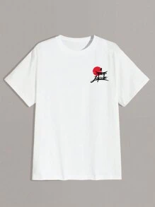 Men's Casual Landscape & Letter Print T-Shirt, Spring/Summer